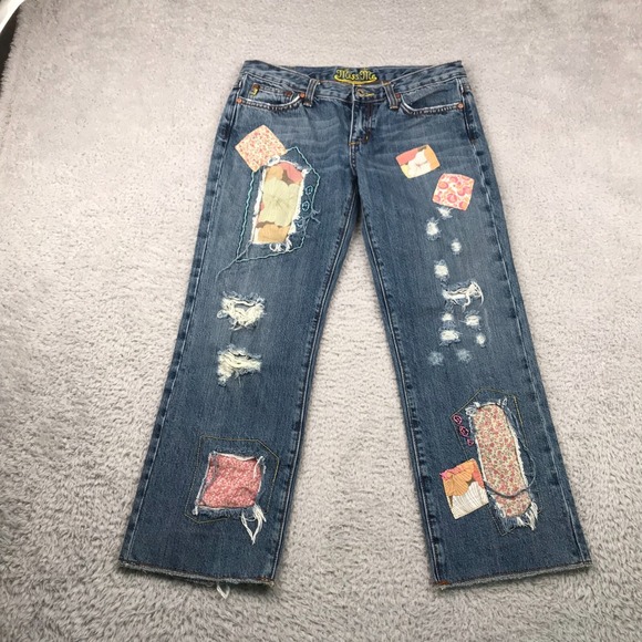 Miss Me Denim - Miss Me Jeans Womens 29 (31x25) Distressed Patchwork Cropped Retro Hippie Denim